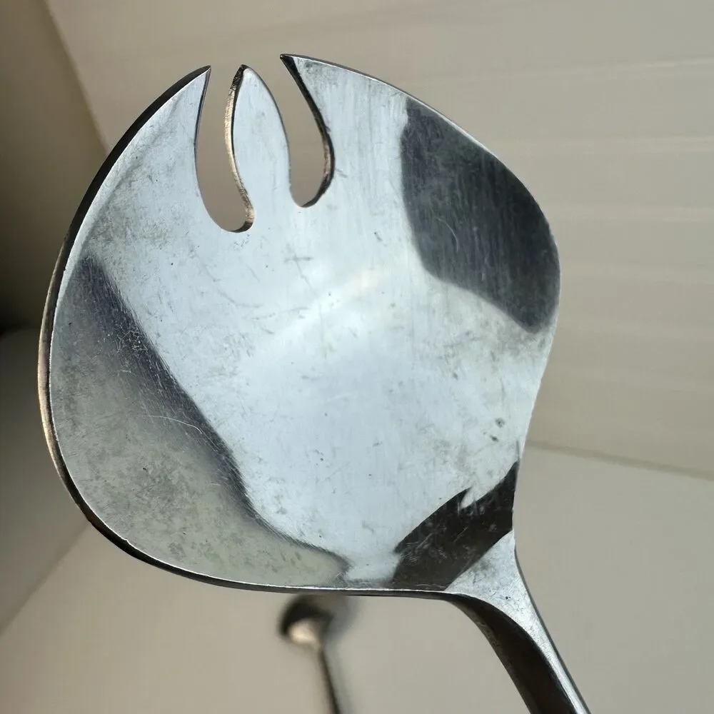 VTG EPIC Ekco Eterna Canoe Wood Salad Set Serving Fork Spoon Stainless Japan MCM